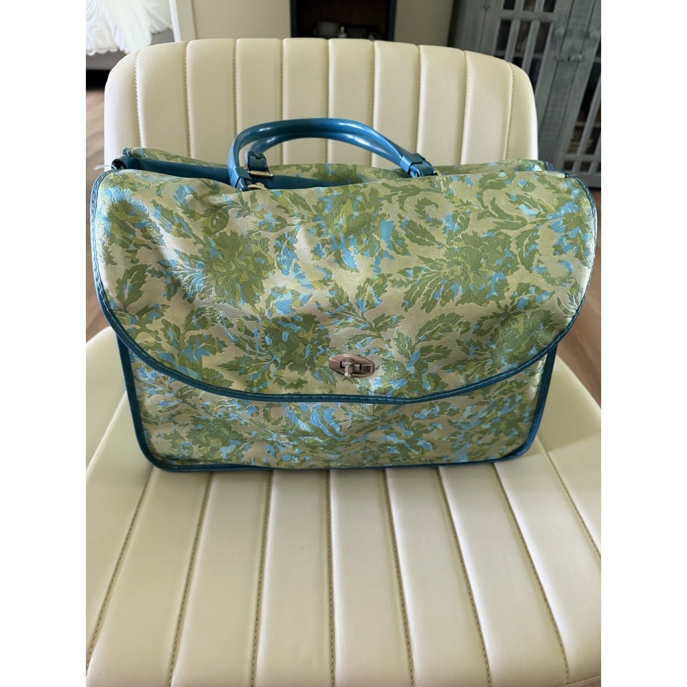 VTG 70s Avon Blue Green Tapestry Sales Rep Carry Case 15" X 11" w/ Samples